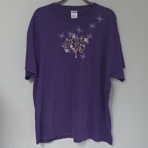 Jerzees Vintage Heavyweight Blend Purple Butterfly Tree Graphic T-Shirt Size 2XL